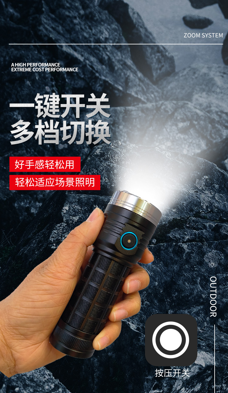 Type-C Rechargeable long-range high-intensity flashlight with 8 lights, 26650 lithium battery, ultra-bright outdoor LED flashlight pic 4
