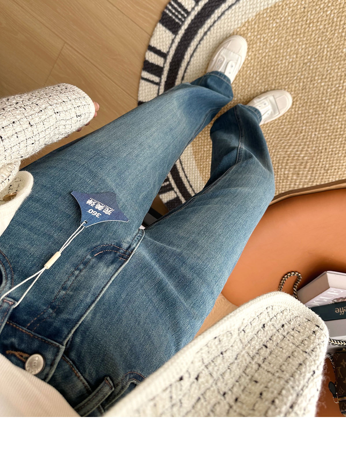 Close your eyes and join the series! New four-sided stretch fleece jeans for women in autumn and winter, slim and leg-slimming, straight-leg wide-leg pants pic 13