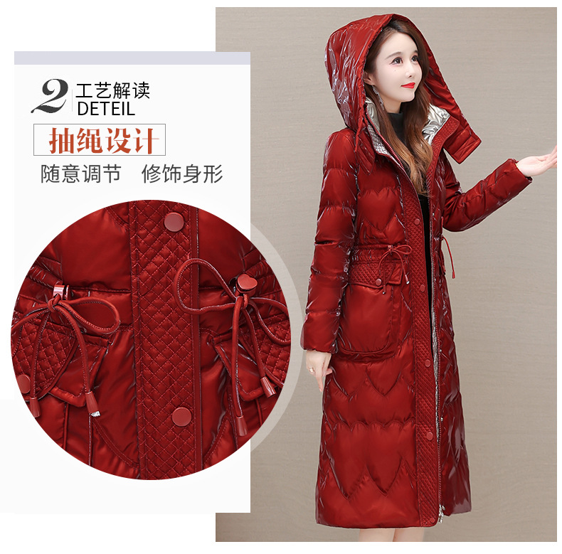 Estilo elegante con capucha nueva chaqueta para mujeres invierno 2022 temperamento con cordones slim estilo medio largo abrigo para mujeres pic 7