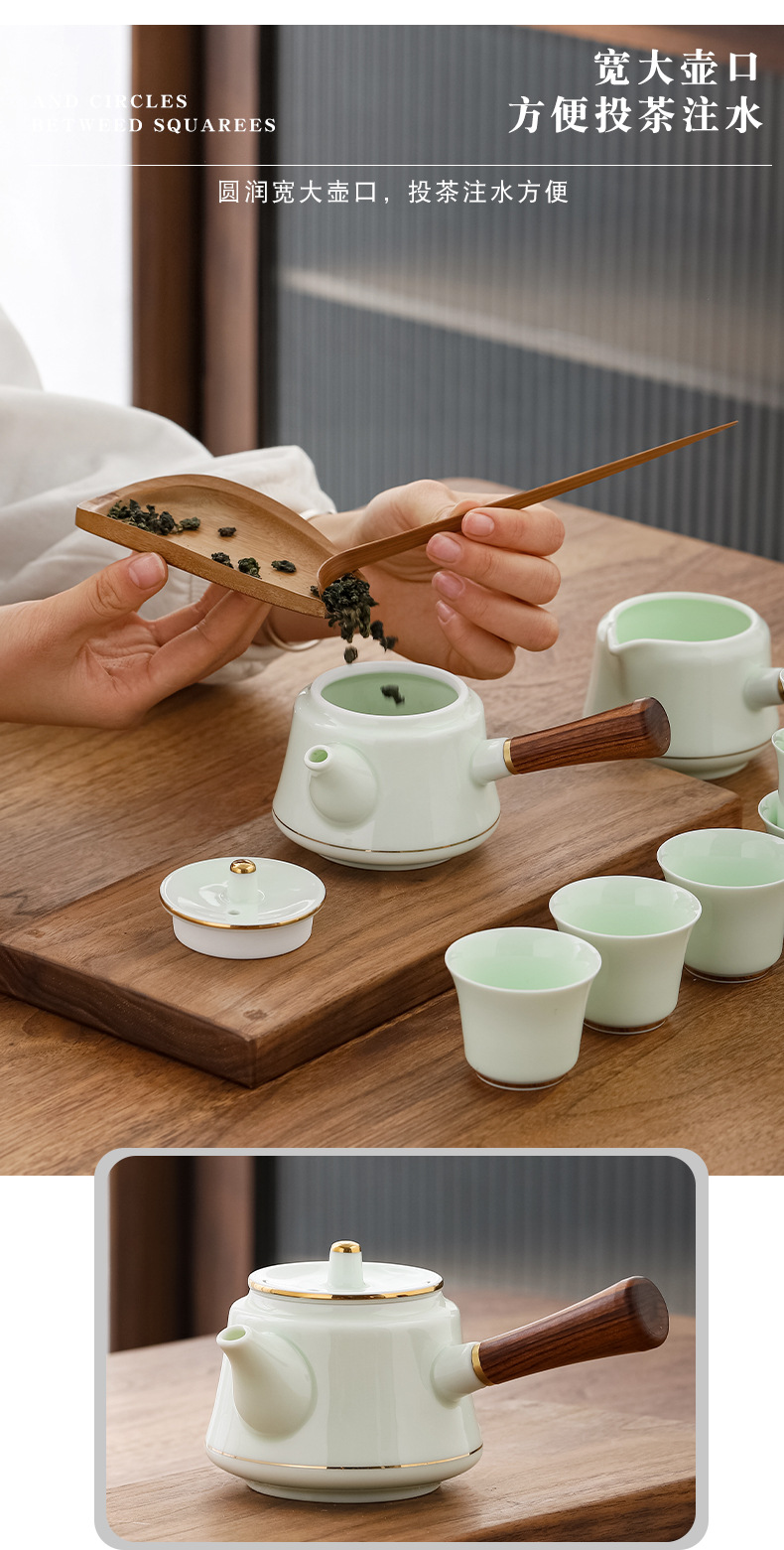 Ceramic shadow green sheep fat jade Gongfu teapot handle, household single teapot for brewing tea, side handle, Xi Shi teapot heat-resistant pic 5