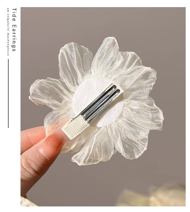 白月光欧根纱花朵发夹女侧边刘海夹纯欲风发卡碎发鸭嘴夹子头饰夏详情11
