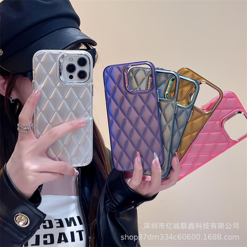 Lychee pattern solid color suitable for iPhone 15plus phone case iPhone14 Pro Max crystal lens film 13 matte pic 3