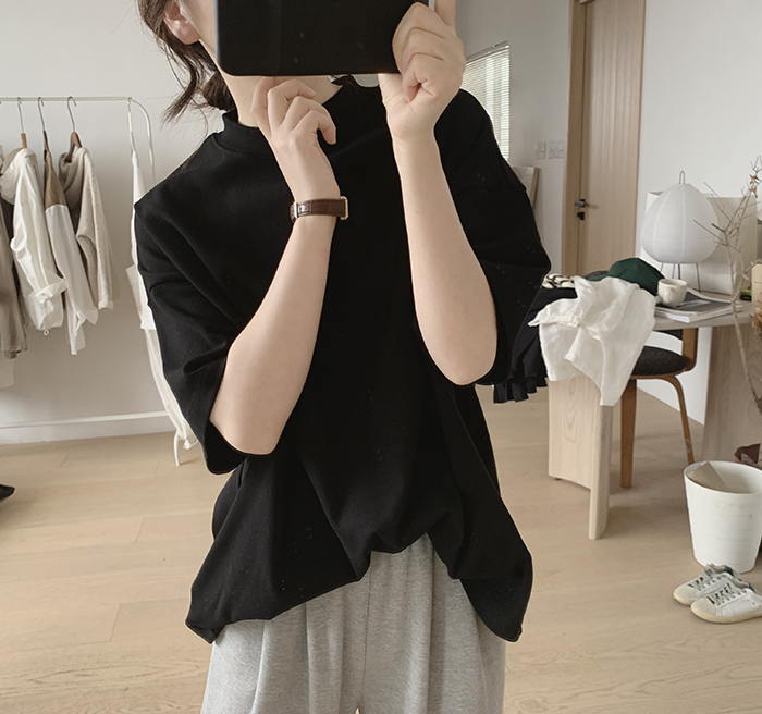 琪镌绘制半高领t恤女式春夏季新款宽松显瘦韩版简约半袖减龄棉质详情30