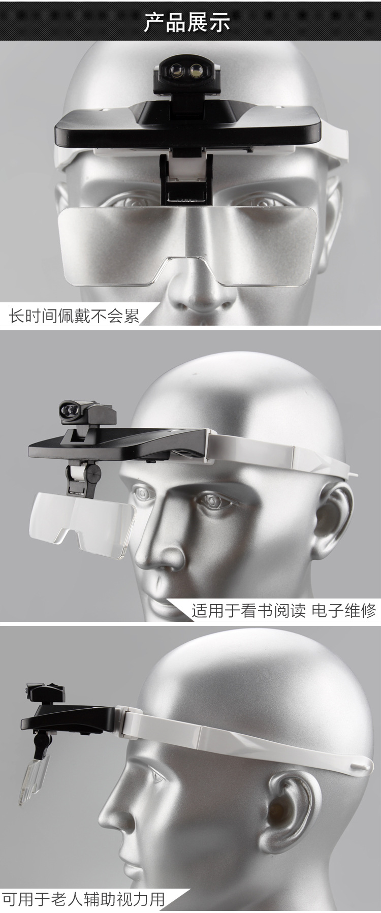 LED light 9203, head-mounted glasses, high-definition acrylic multi-magnification lenses, reading, electronic repair, magnifying glass pic 7