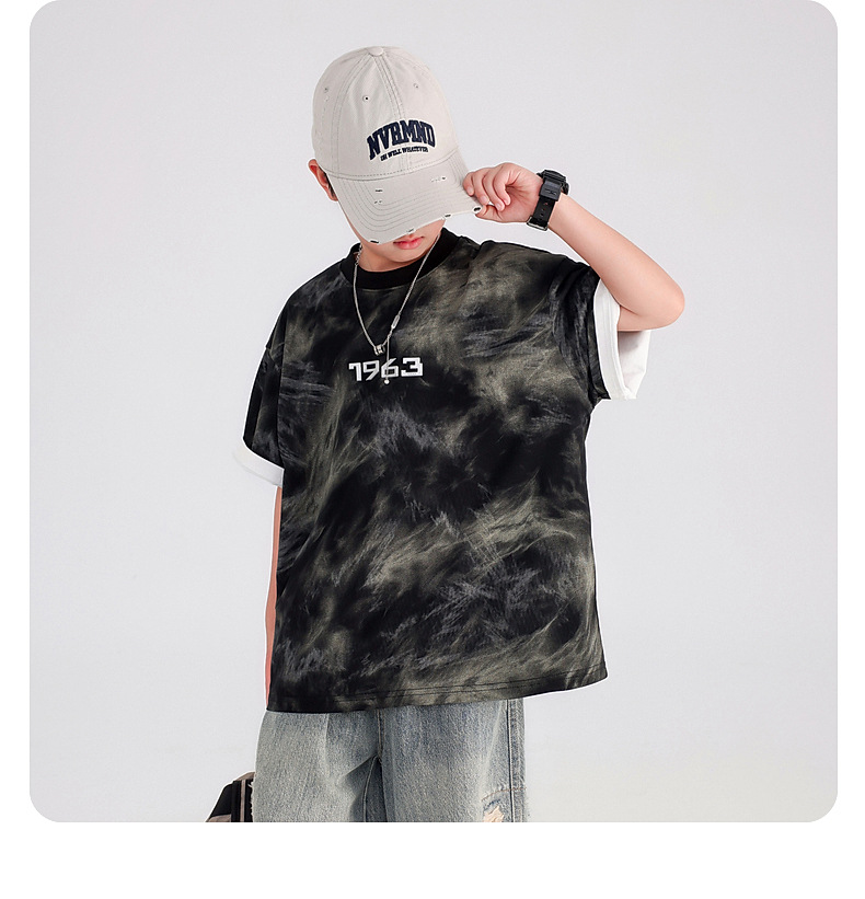 男童夏季痞帅扎染重工短袖T恤2025新款儿童男孩夏装半袖冰感上衣详情11