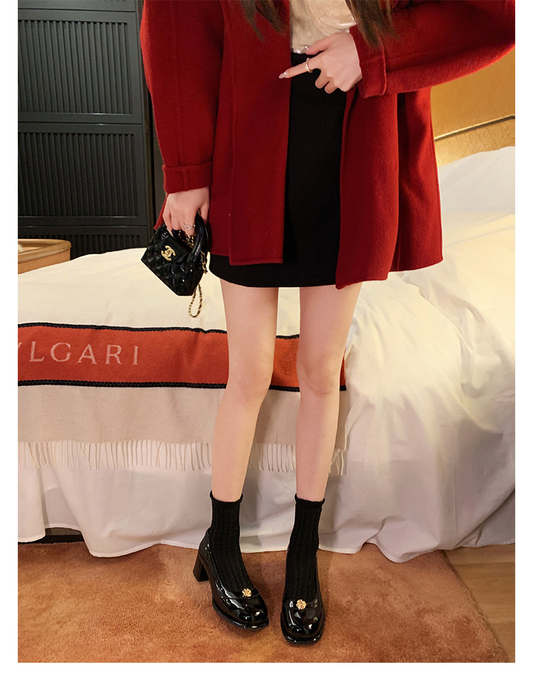 葡萄妈精致山茶花方圆头高跟鞋粗跟增高一脚蹬乐福鞋女鞋2024新款详情24