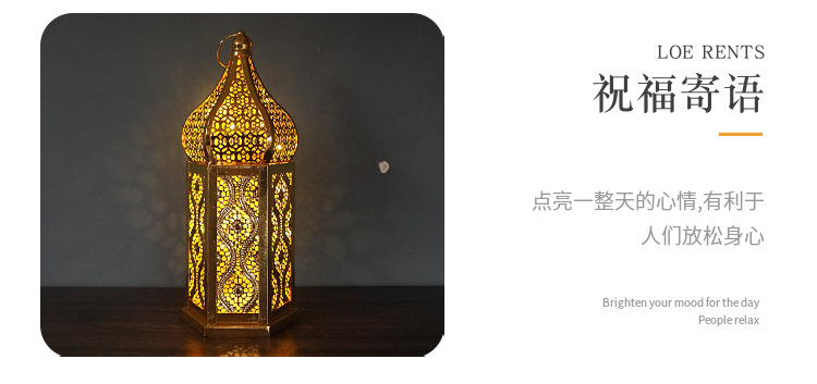 Cross-border new ironwork gilded wind lamps, hollowed-out Moroccan lanterns, home decoration ornaments, handicrafts, atmosphere props pic 3