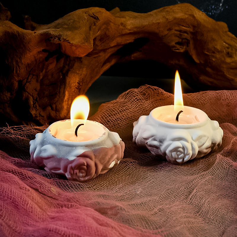 diy硅胶模具4连玫瑰烛台花朵香薰蜡烛装饰摆件水泥石膏模具详情12