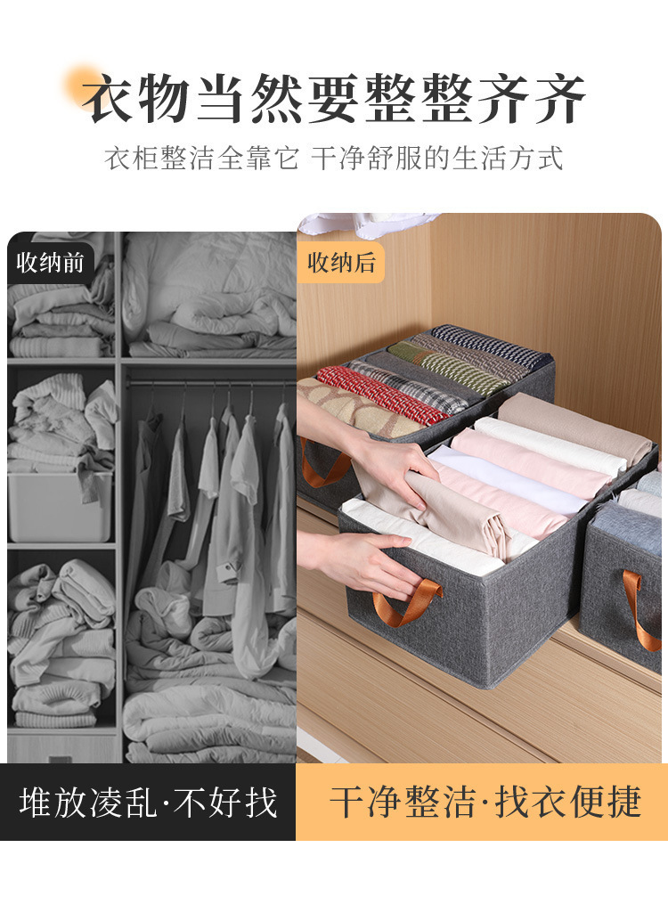 阳离子衣物收纳箱家用可折叠衣柜收纳盒布艺储物筐箱子PP板收纳箱详情2