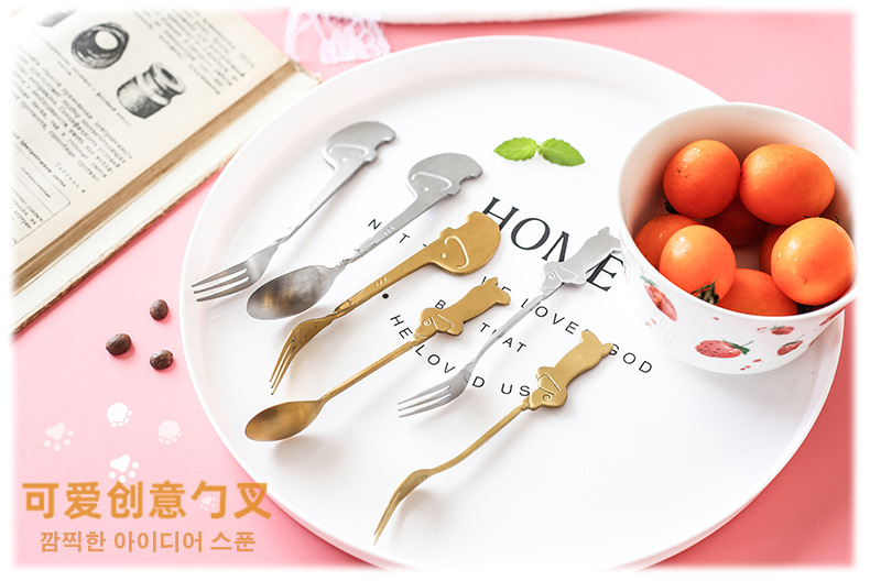 Stainless steel cartoon fruit spoon and fork, afternoon tea dessert cake spoon, animal-shaped tableware fork and spoon, creative tableware, decorative spoon, stainless steel dessert spoon, ice cream spoon, Popsicle spoon, spoon, dinner spoon pic 1