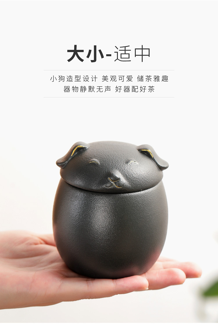 Dog pet can decoration, tea storage can, porcelain sealed can, puppy can, portable small size, travel flower tea can logo pic 7