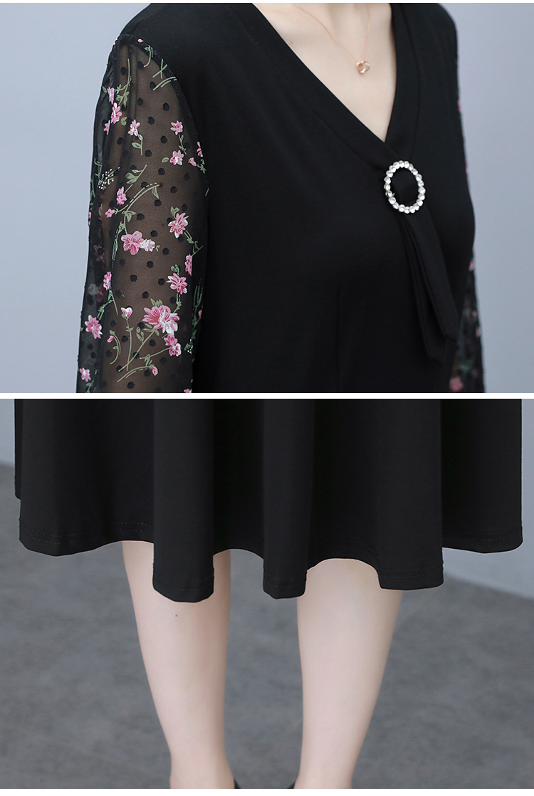 Chiffon dress for women 2022 Spring and Autumn New Style, a mid-length Korean-style waist-cinching and slimming dress with floral patchwork pic 16