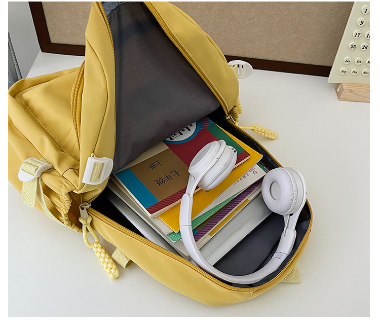 高颜值纯色书包女大学生日系简约双肩 包韩版初高中生大容量背包详情8