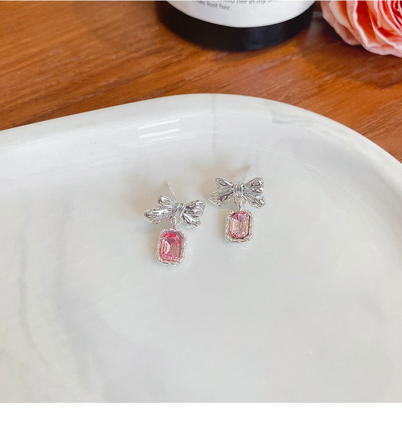 925银针粉钻蝴蝶结耳环女甜酷风小众气质辣妹耳钉高级感甜美耳饰详情13