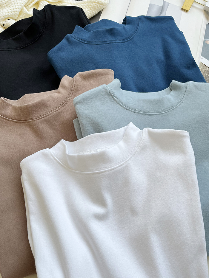 琪镌绘制半高领t恤女式春夏季新款宽松显瘦韩版简约半袖减龄棉质详情43