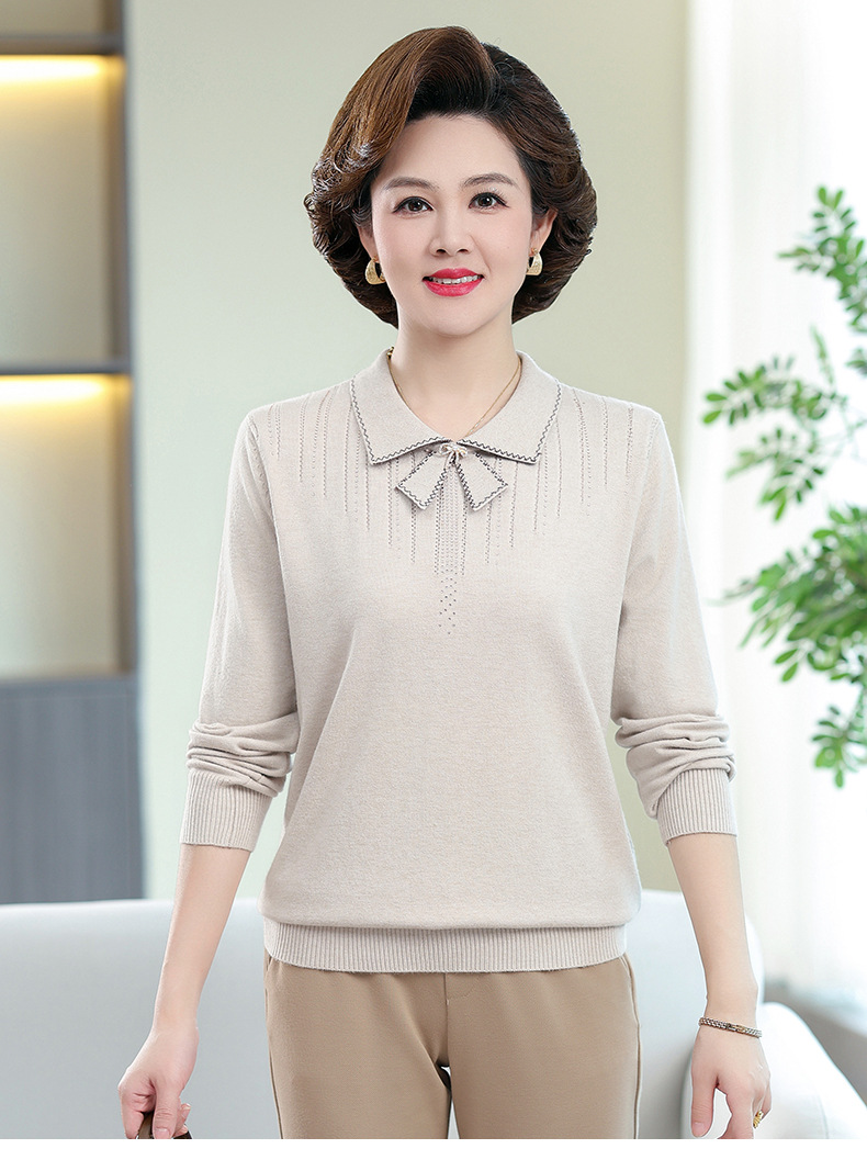 New autumn collection for middle-aged and elderly mothers: Solid color loose knitted pullover sweater with a baby collar for women. 2023 casual mom wear pic 27