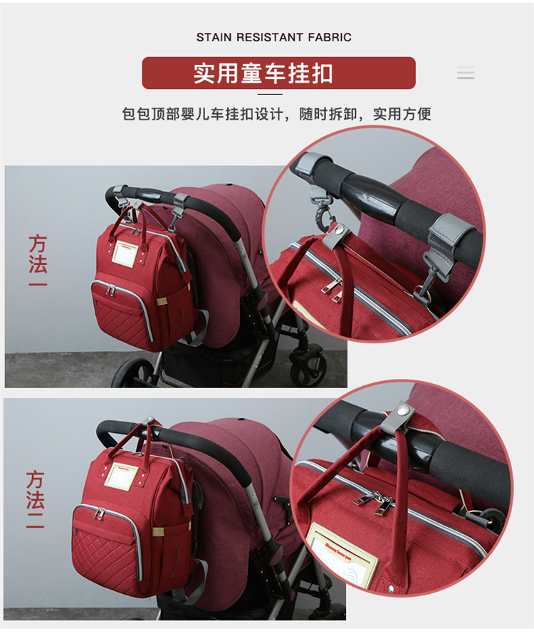 Nuevo modelo mommy bag cama cama plegable baby bag mamá multifuncional recargable impermeable bordado hilo mochila cama cross-border blast pic 12