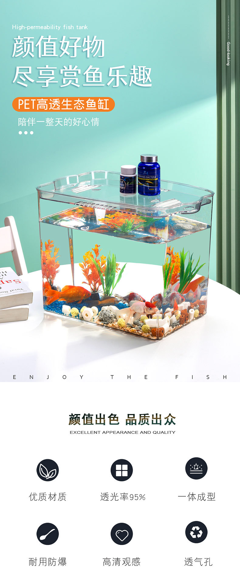 Ecological betta fish tank, home aquarium, transparent goldfish tank, living room mini small and medium-sized desktop aquatic plant tank, turtle tank pic 2