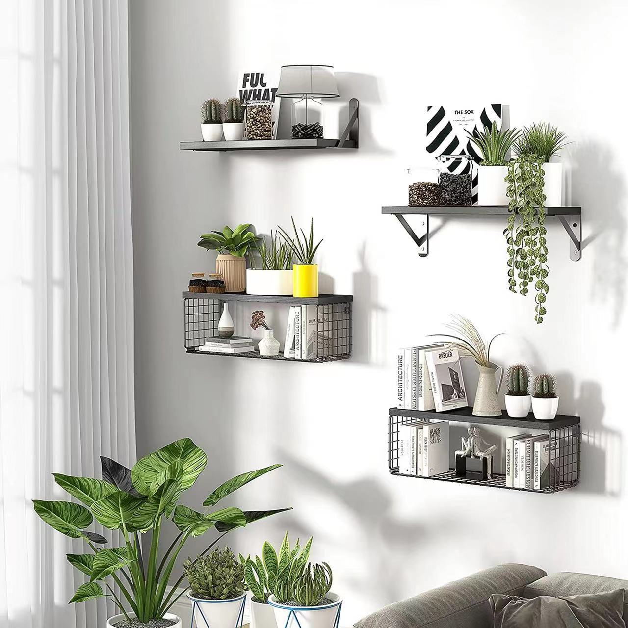 Cross-border wooden wall-mounted suspended rack, bathroom wall, multi-layer floating partition storage basket, bedroom and living room storage rack pic 5