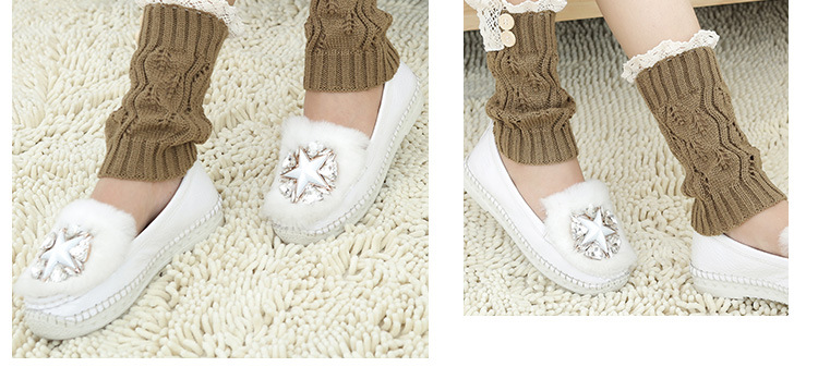 Korean knitted warm leg guards for autumn and winter, sweet solid color lace cutout leg covers, loose button ankle boot covers pic 34