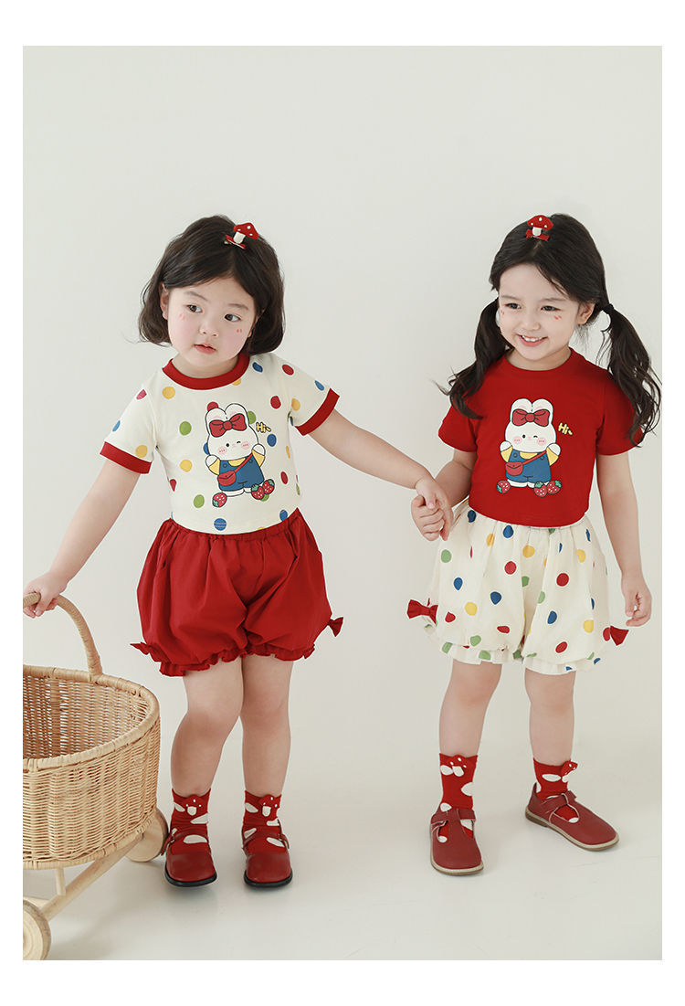 吾里卜一 女童小兔印花半袖T恤2024夏季儿童甜美可爱撞色短袖体恤详情18