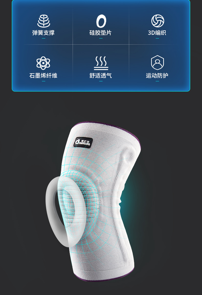 爱护佳石墨烯运动护膝套男女健身护膝硅胶垫跑步篮球护膝两只装详情3