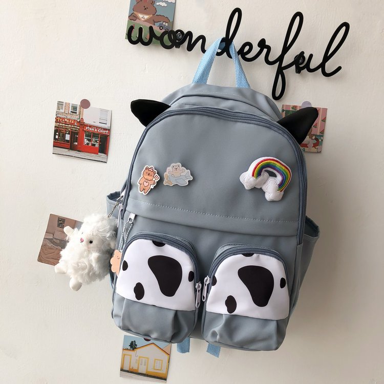 Japanese-style ins campus school style, fresh and cute, cute cow with earbuds, soft girl schoolbag, funny student backpack pic 116