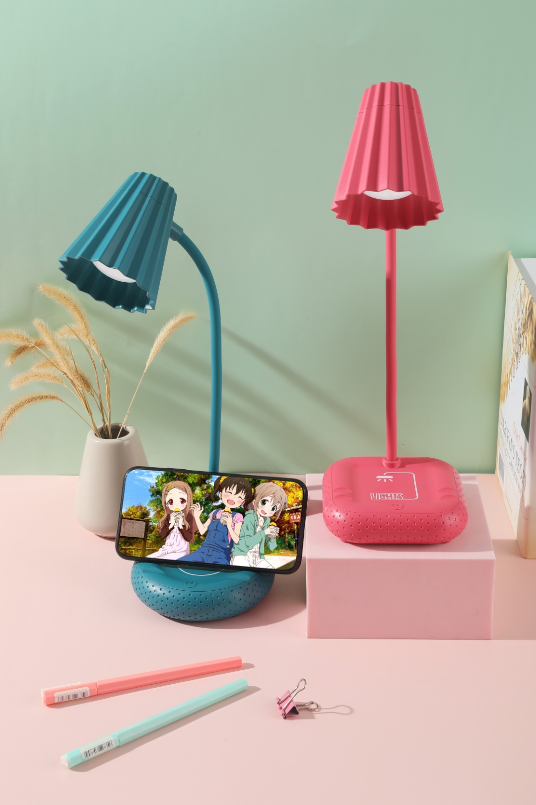Ice cream led charging eye-protecting lamp, mobile phone stand, desk lamp, desk for study, student dormitory, dual-purpose charging and plugging, reading, bedroom bedside lamp, touch multi-color desk lamp pic 7