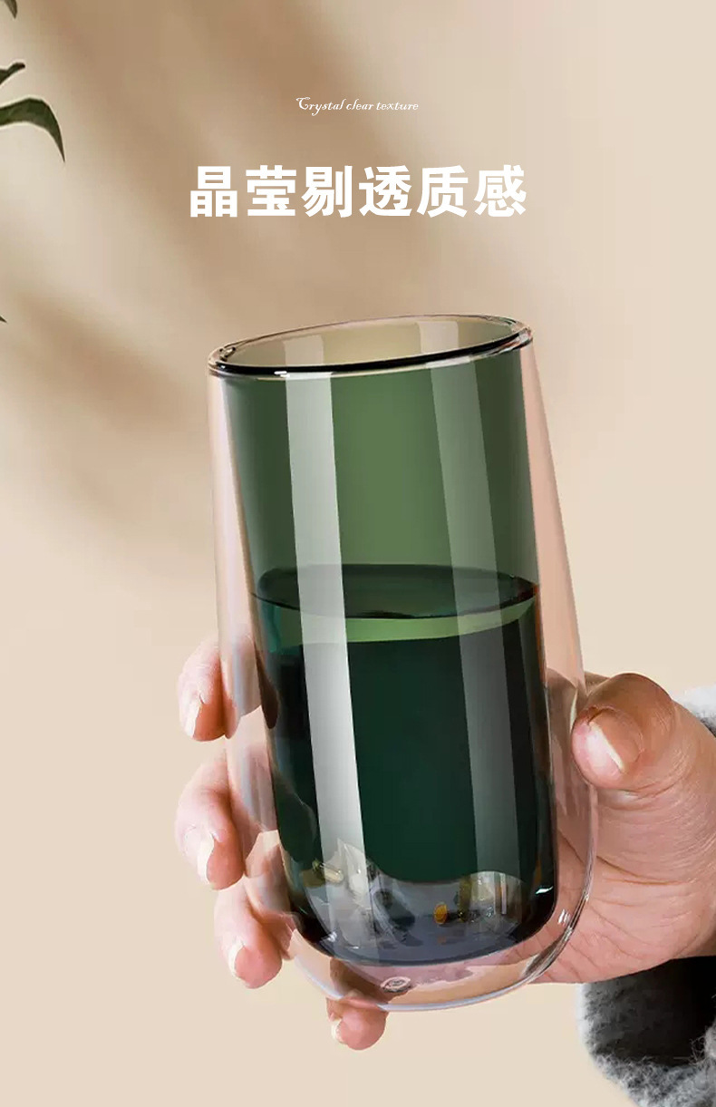 现货高硼硅玻璃杯双层彩色杯家用彩胆水杯日式简约带色咖啡牛奶杯详情8
