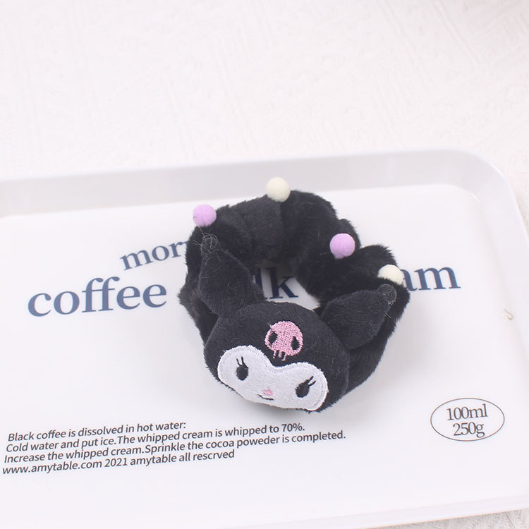 Cute Sanrio hair tie large intestine ring from Japan and South Korea, simple small fur ball cartoon Kuromi sweet hair accessory pic 7