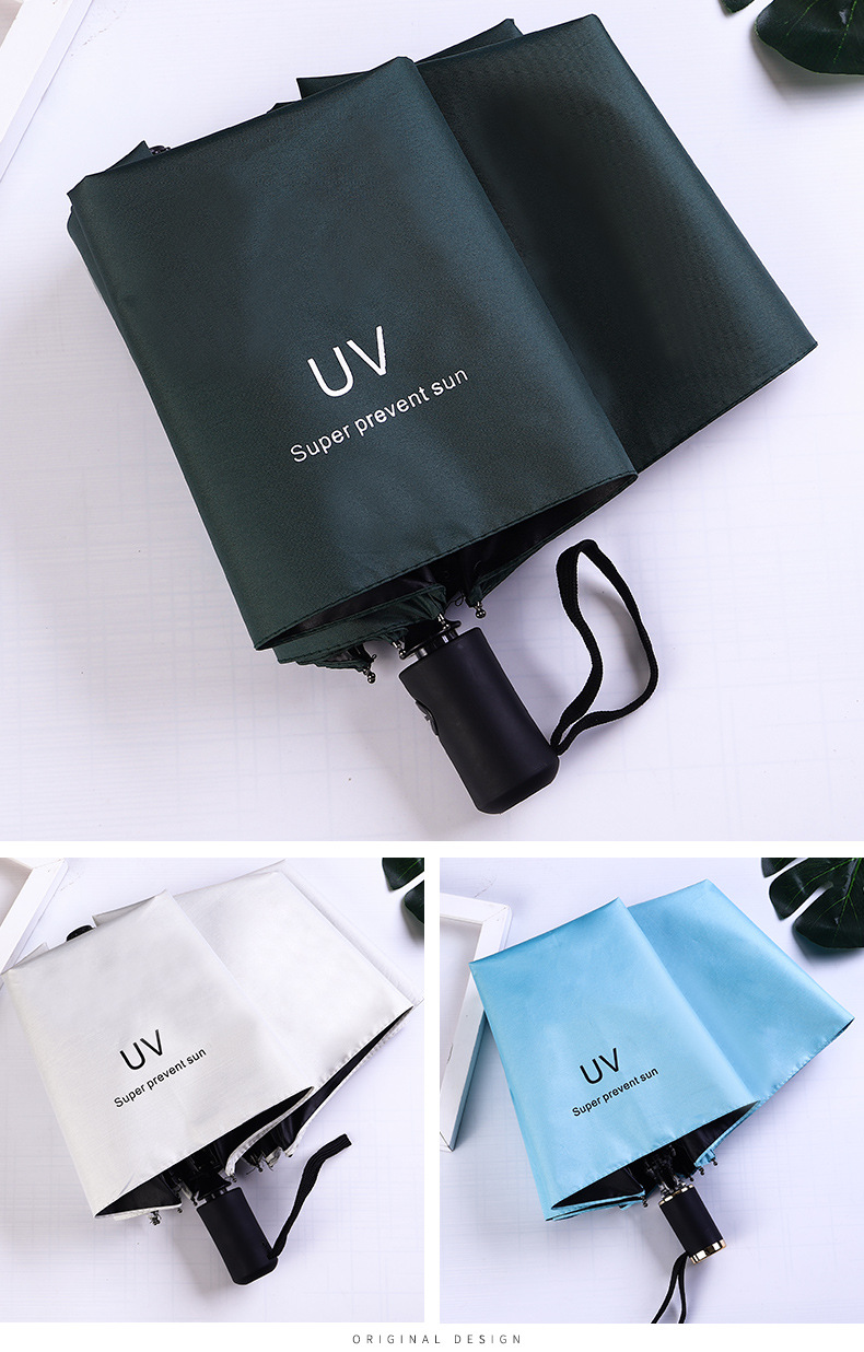 Fully automatic UV three-fold umbrella, black rubber sun protection and UV-blocking sunshade umbrella, folding sun umbrella, logo advertising umbrella pic 46