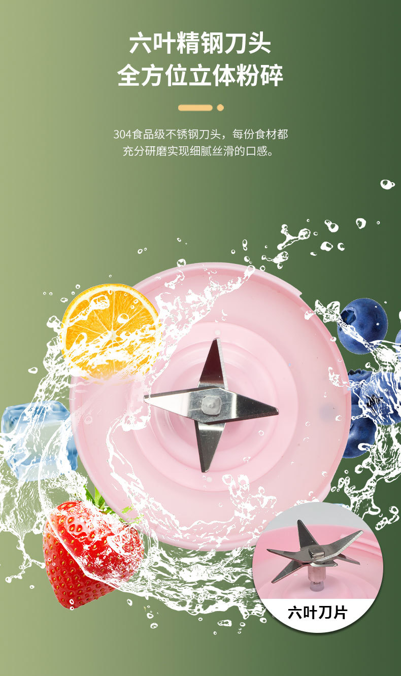 跨境便携式榨汁机充电小型榨汁杯家用批发多功能果汁搅拌机榨汁机详情5