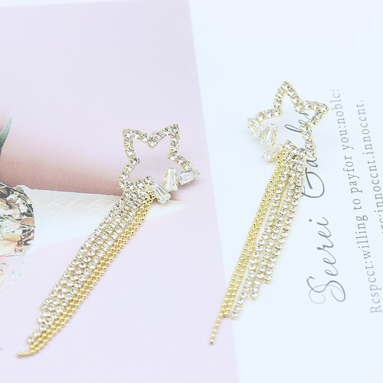 欧美镶钻镂空星星耳饰五角星双层夸张新娘耳坠女跨境新品原创耳环详情3