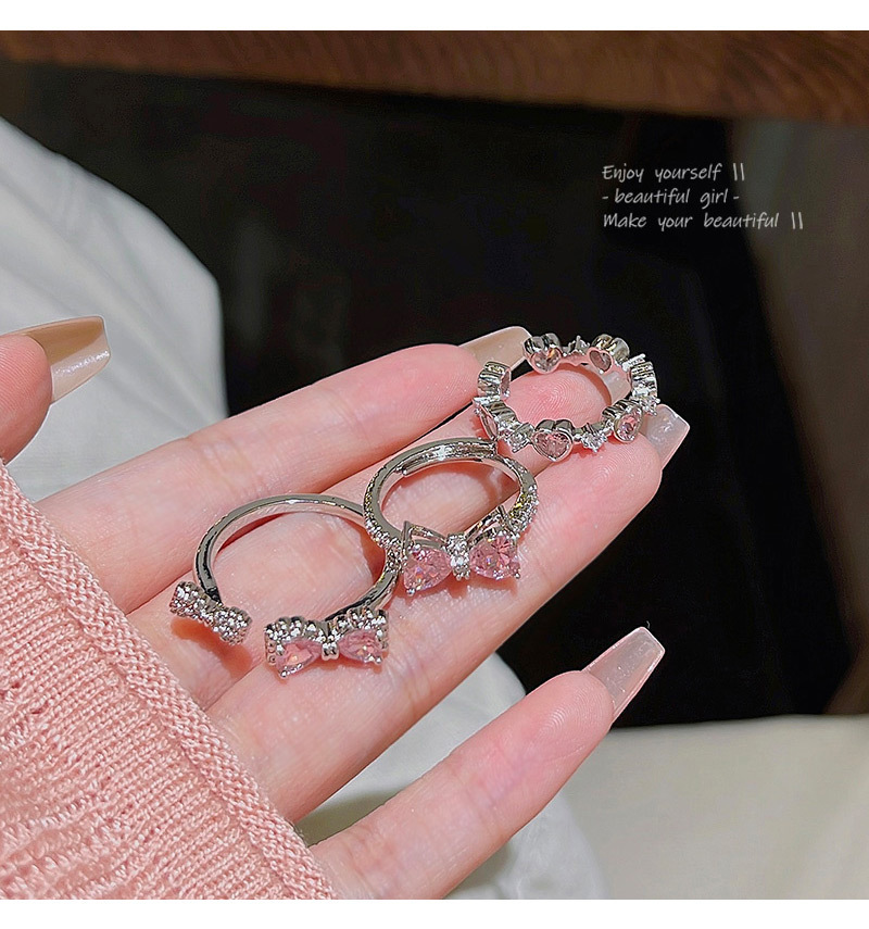 KIMOJ新款戒指甜美精致粉色锆石蝴蝶戒指开口可调节食指戒韩国轻奢小众指环详情5