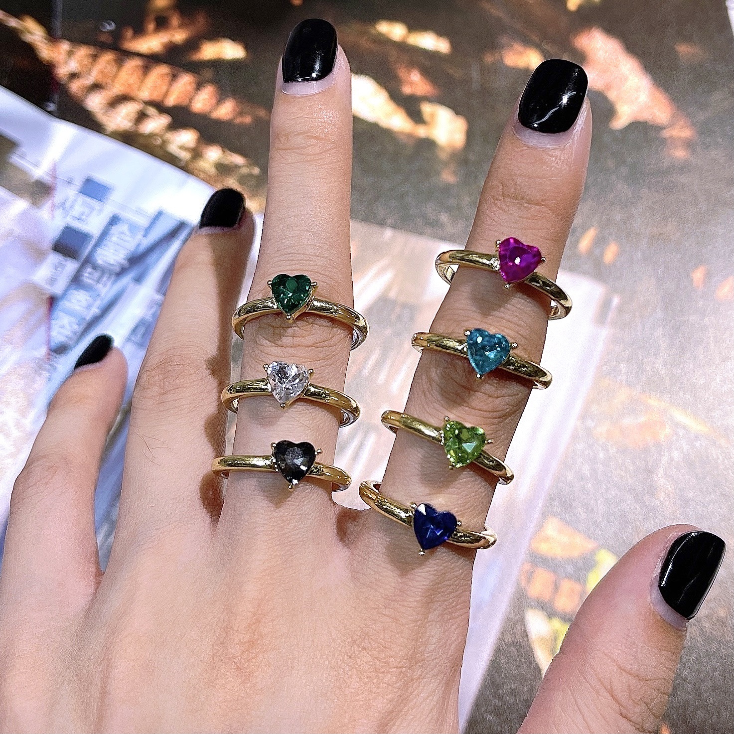 Cross-border exclusive zircon inlaid ring, Instagram style, recommended by a blogger, metal gold-plated heart-shaped ring factory direct sales pic 1