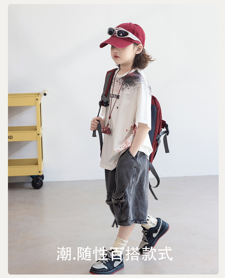 男童短袖t恤夏装2025新款中大儿童夏季半袖纯体恤男孩上衣洋气T潮详情2