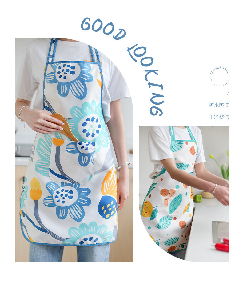 厂家批发厨房工厂实用双层印花防水防油防污围裙轻薄型款涤纶围裙详情11