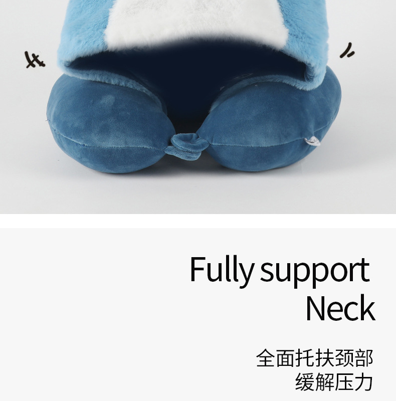 New cartoon hooded U-shaped pillow, plush hooded neck pillow, travel portable neck pillow, soft office nap pillow pic 4