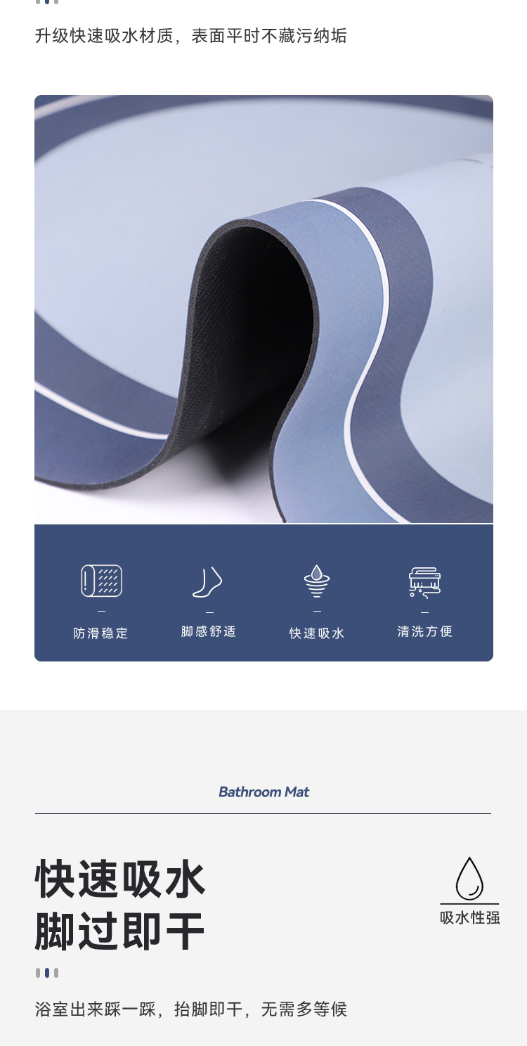 【 Manufacturer 】 Diatom mud absorbent mat, bathroom and toilet door foot mat, anti-slip floor mat, washroom and toilet carpet pic 2