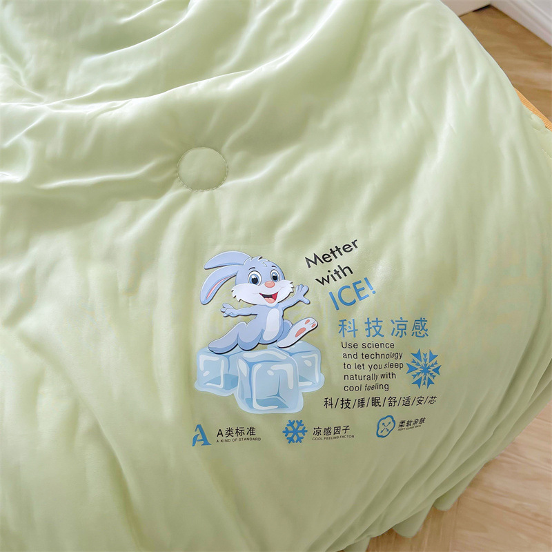 Thai solid-color cool silk latex bed skirt style cool mat four-piece set, air-conditioned quilt, soft cool mat, cool mat, summer cool quilt pic 5