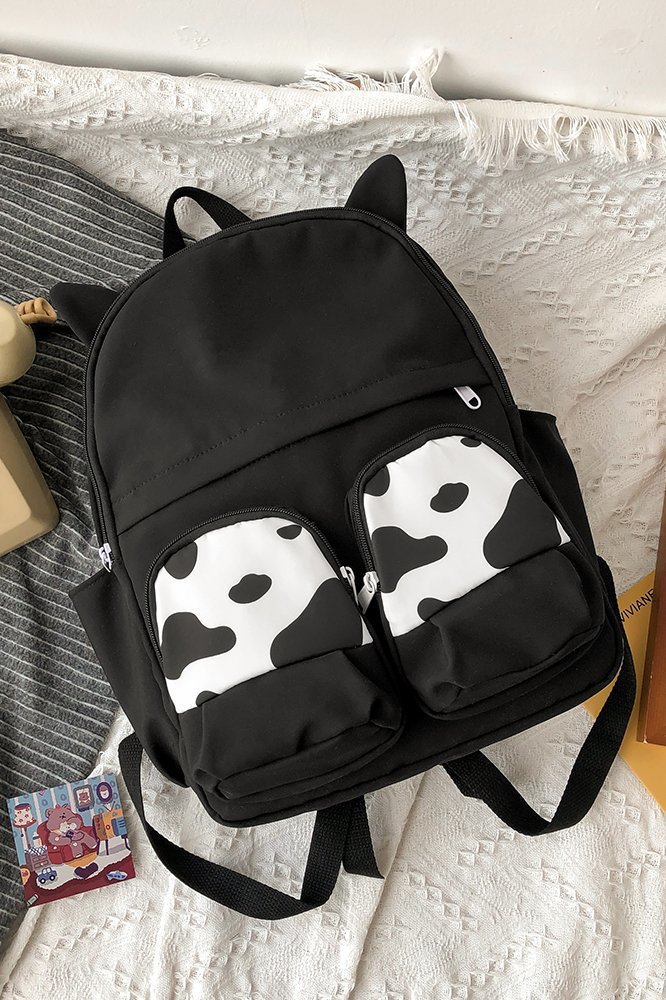 Japanese-style ins campus school style, fresh and cute, cute cow with earbuds, soft girl schoolbag, funny student backpack pic 47