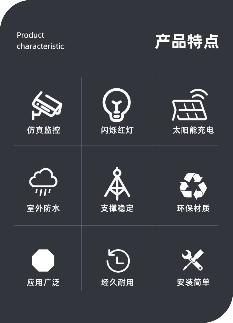 跨境太阳能灯户外庭院灯智能人体感应照明灯仿真监控摄像头路灯详情3