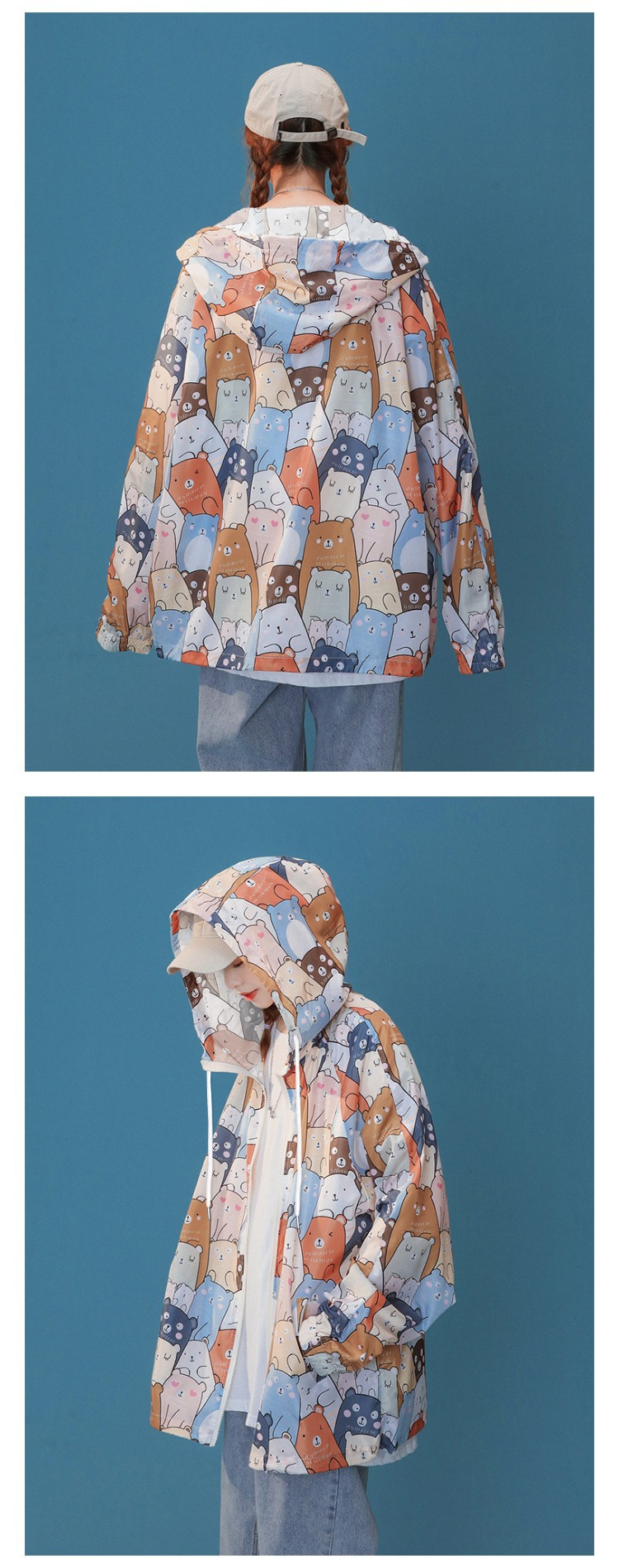 A large-sized loose hooded sun-protective cardigan with a zipper jacket for women, a new summer design with a unique and niche long-sleeved sun-protective clothing pic 8