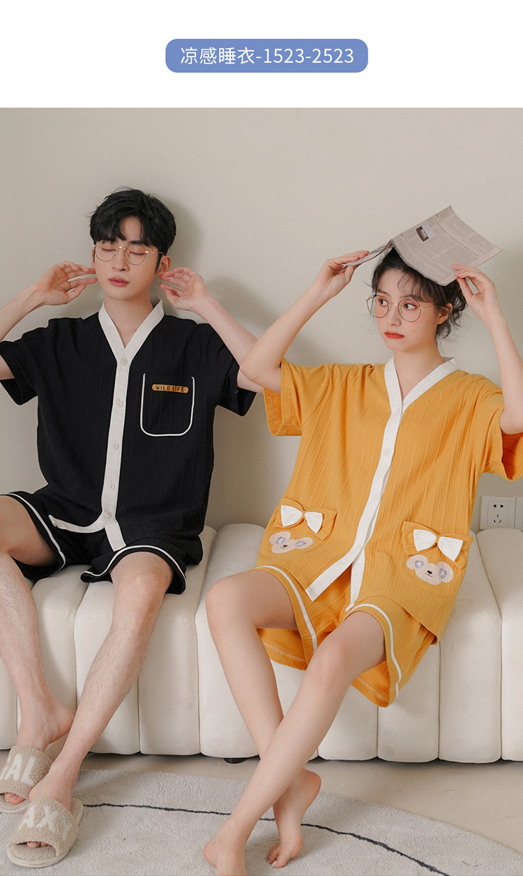 Chun baifen cute pareja pijama mujer de verano manga corta pantalones cortos cardigan hombre trajes casuales ropa casera usable exterior pic 32