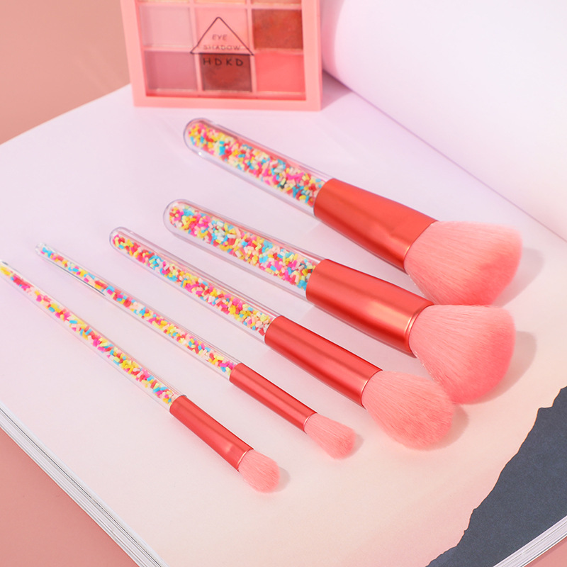 High appearance level 5-piece makeup brush candy set, pink particle rainbow brush, fresh and clean multi-functional makeup brush in stock pic 7