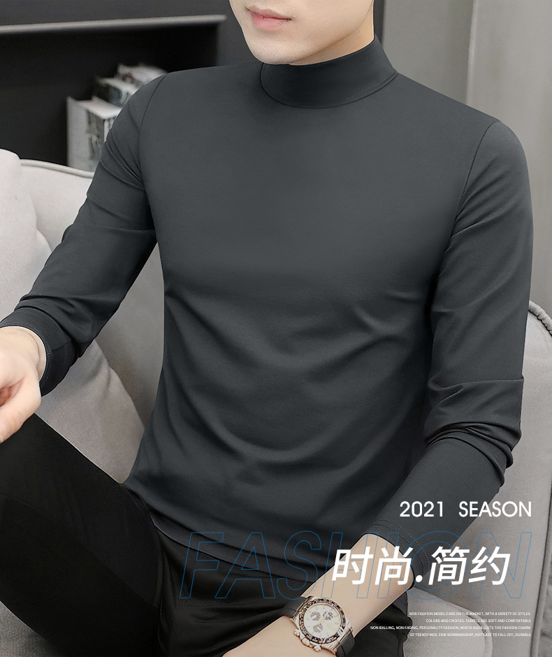 莫代尔长袖t恤男士修身型上衣春秋内搭中领青年男士半高领打底衫详情16