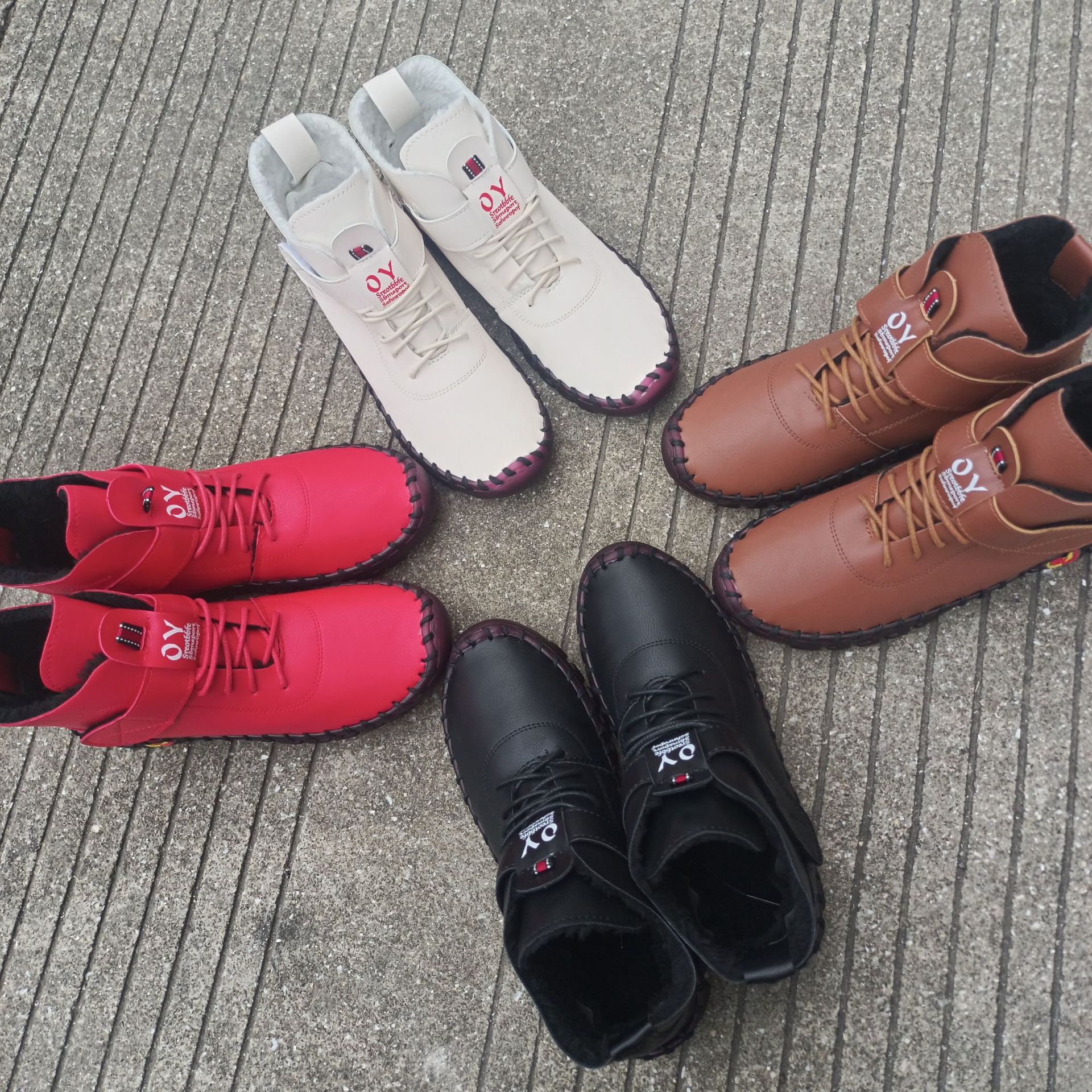 跨境大码外贸软底手工缝制底魔术贴女棉靴2023新款加绒保暖系带靴详情4