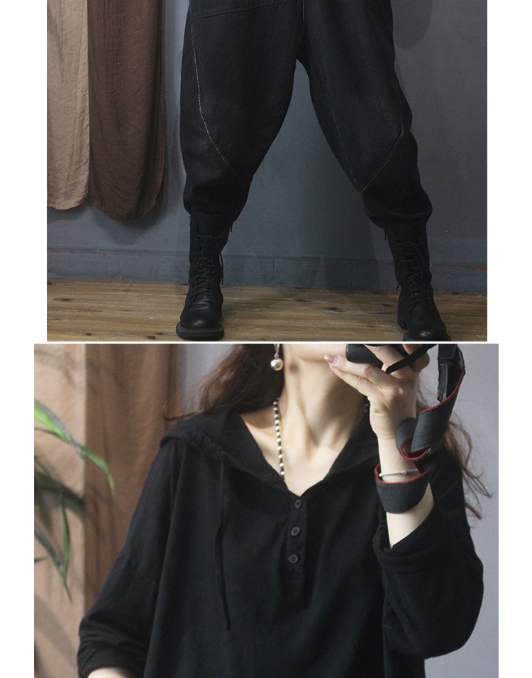 Nueva camiseta de manga larga con capucha mujer 2022 retro holgado commuter button legging pic 36