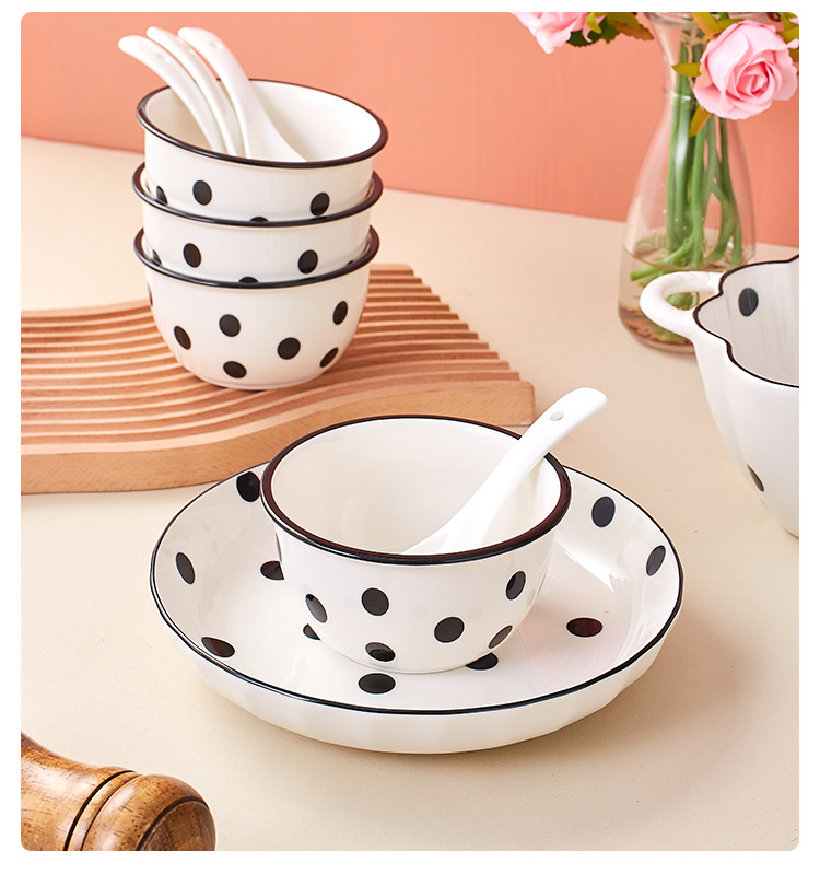 简约波点陶瓷碗套装餐具礼盒装碗勺碟家用餐具婚礼活动送礼详情7