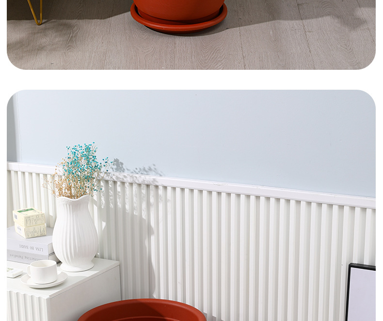 New circular balcony large-sized flowerpot, thickened resin seedling pot, red imitation clay garden plastic gallon pot pic 18